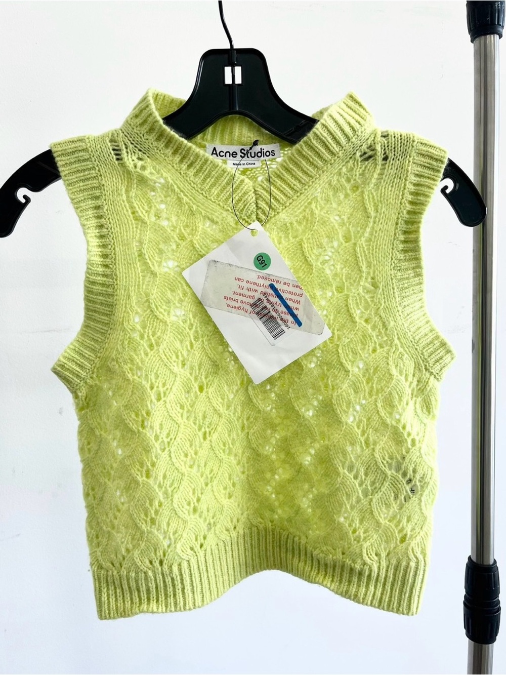 Acne neon yellow open-knit sweater vest